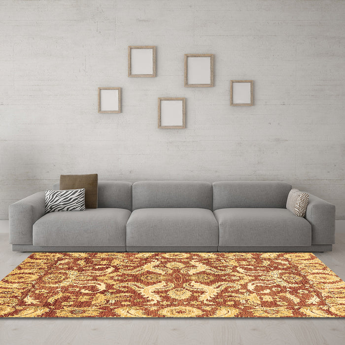 Machine Washable Abstract Brown Modern Rug in a Living Room,, wshabs339brn