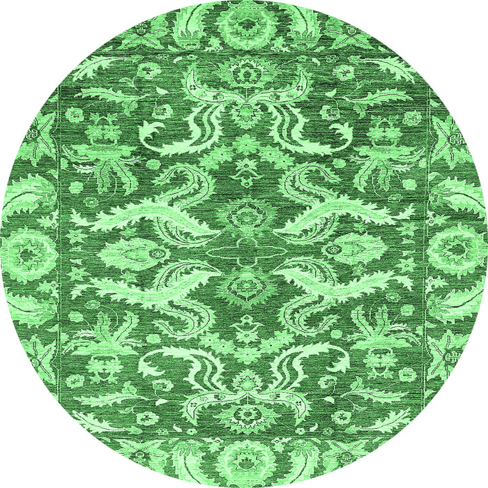 Round Machine Washable Abstract Emerald Green Modern Area Rugs, wshabs339emgrn