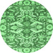 Round Machine Washable Abstract Emerald Green Modern Area Rugs, wshabs339emgrn