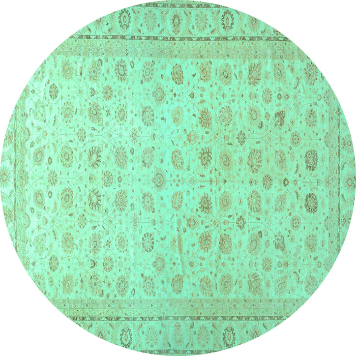 Round Machine Washable Oriental Turquoise Traditional Area Rugs, wshabs33turq