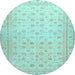 Round Machine Washable Oriental Light Blue Traditional Rug, wshabs33lblu