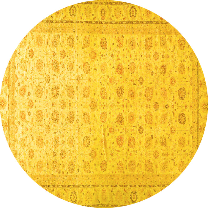 Round Machine Washable Oriental Yellow Traditional Rug, wshabs33yw