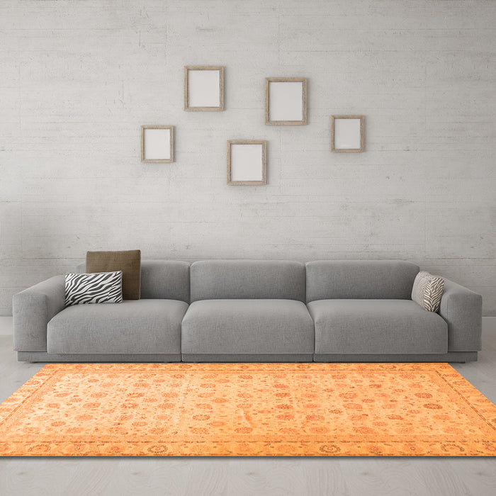 Machine Washable Oriental Orange Traditional Area Rugs in a Living Room, wshabs33org