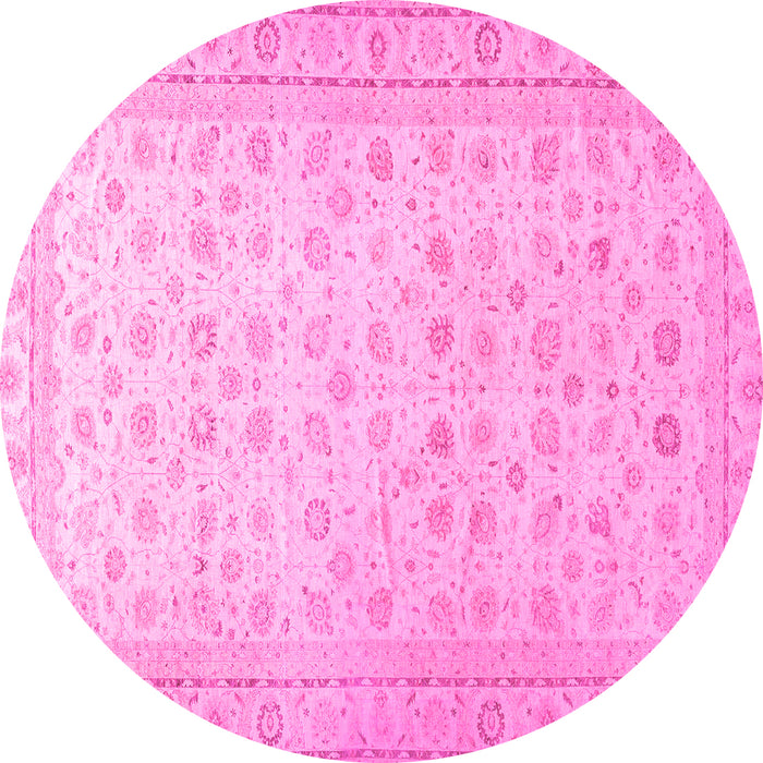 Round Machine Washable Oriental Pink Traditional Rug, wshabs33pnk