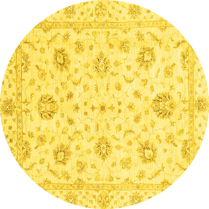 Round Machine Washable Oriental Yellow Modern Rug, wshabs3400yw