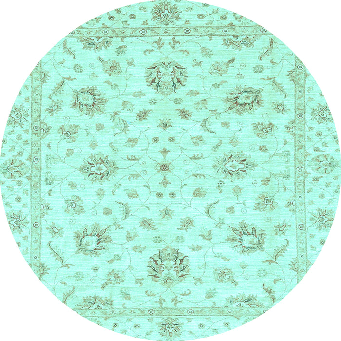 Round Machine Washable Oriental Light Blue Modern Rug, wshabs3400lblu