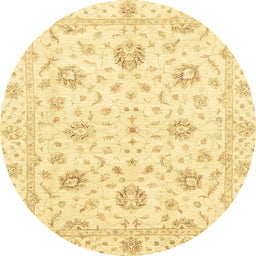Round Abstract Mustard Yellow Oriental Rug, abs3400