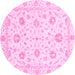 Round Machine Washable Oriental Pink Modern Rug, wshabs3400pnk