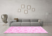 Machine Washable Oriental Pink Modern Rug in a Living Room, wshabs3400pnk