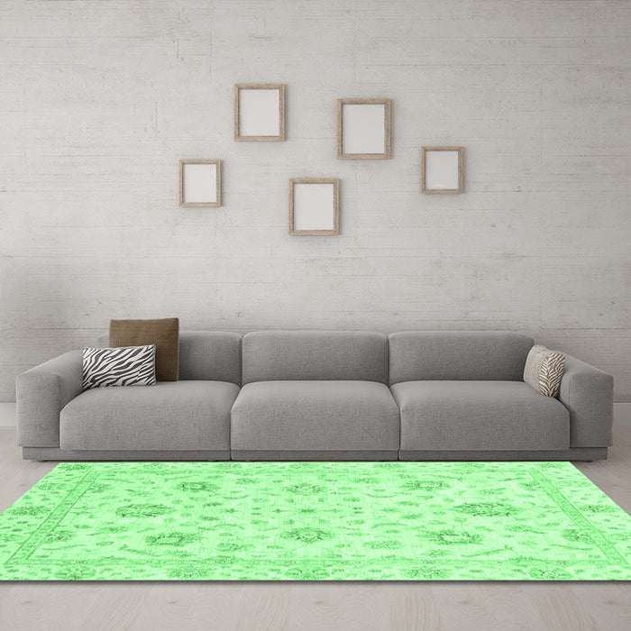 Machine Washable Oriental Emerald Green Modern Area Rugs in a Living Room,, wshabs3400emgrn