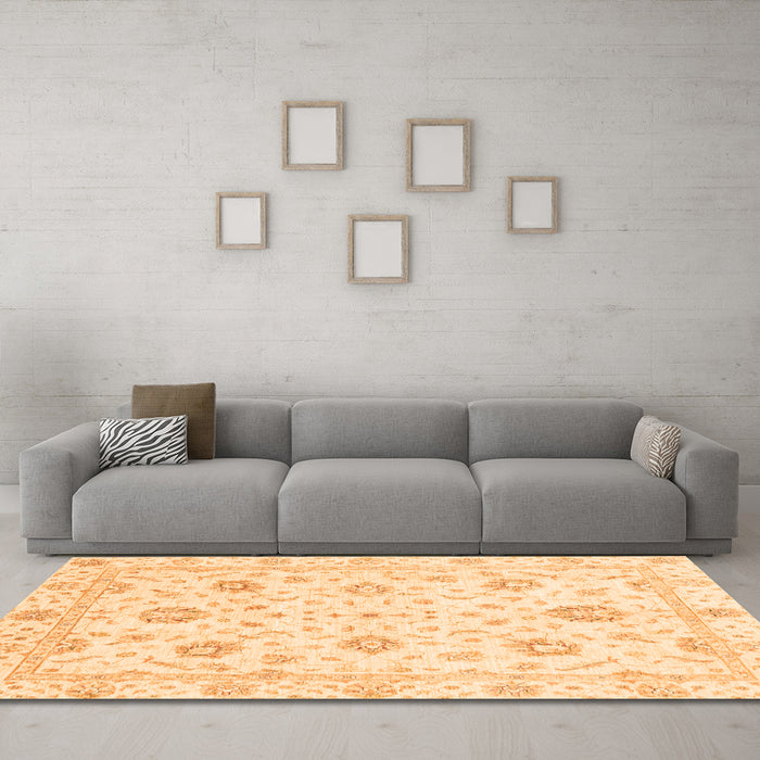 Machine Washable Oriental Orange Modern Area Rugs in a Living Room, wshabs3400org