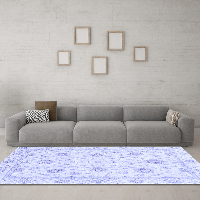Machine Washable Oriental Blue Modern Rug in a Living Room, wshabs3400blu
