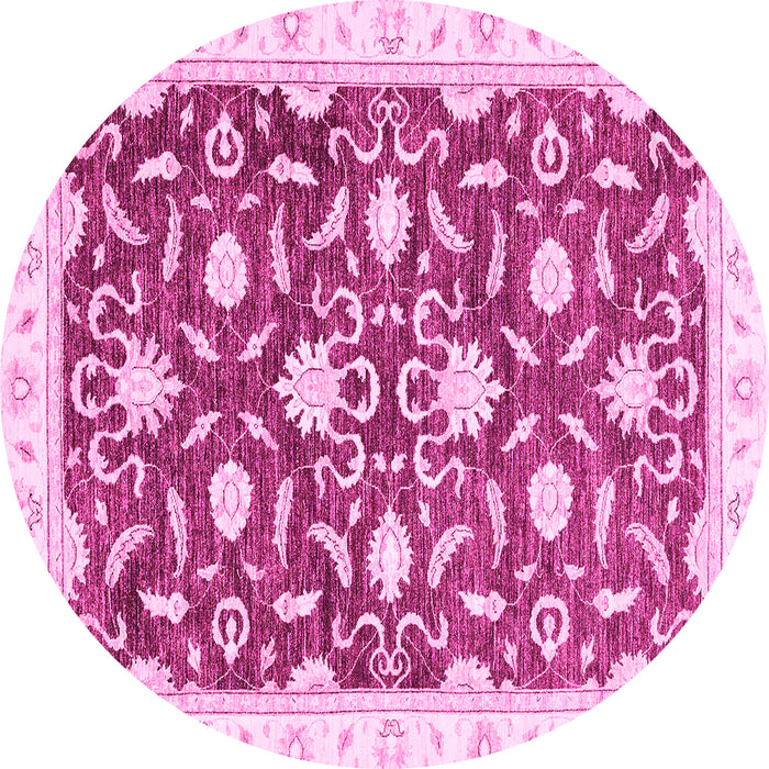Round Machine Washable Oriental Pink Modern Rug, wshabs3401pnk