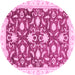 Round Machine Washable Oriental Pink Modern Rug, wshabs3401pnk