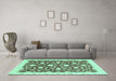 Machine Washable Oriental Turquoise Modern Area Rugs in a Living Room,, wshabs3401turq