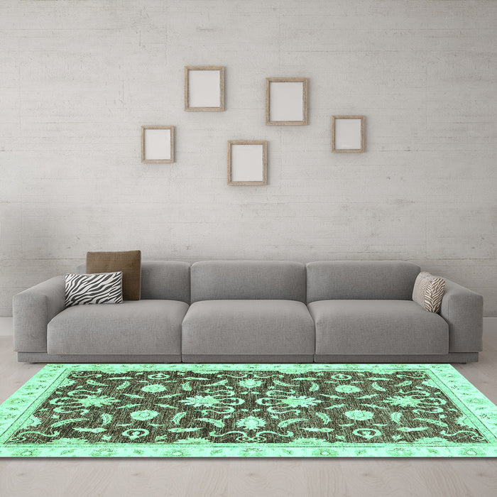 Machine Washable Oriental Turquoise Modern Area Rugs in a Living Room,, wshabs3401turq