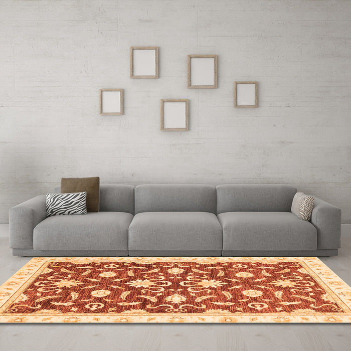 Machine Washable Oriental Orange Modern Area Rugs in a Living Room, wshabs3401org