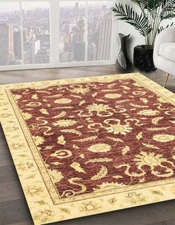 Abstract Mustard Yellow Oriental Rug in Family Room, abs3401