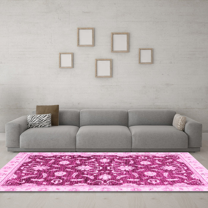Machine Washable Oriental Pink Modern Rug in a Living Room, wshabs3401pnk