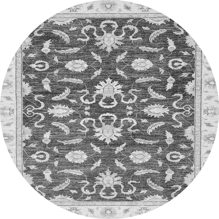 Round Machine Washable Oriental Gray Modern Rug, wshabs3401gry