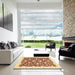 Square Abstract Mustard Yellow Oriental Rug in a Living Room, abs3401