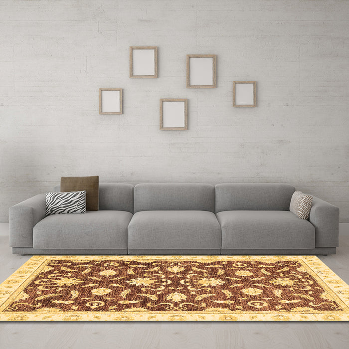 Machine Washable Oriental Brown Modern Rug in a Living Room,, wshabs3401brn