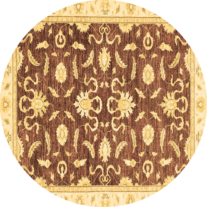 Round Machine Washable Oriental Brown Modern Rug, wshabs3401brn