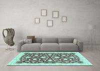 Machine Washable Oriental Light Blue Modern Rug, wshabs3401lblu