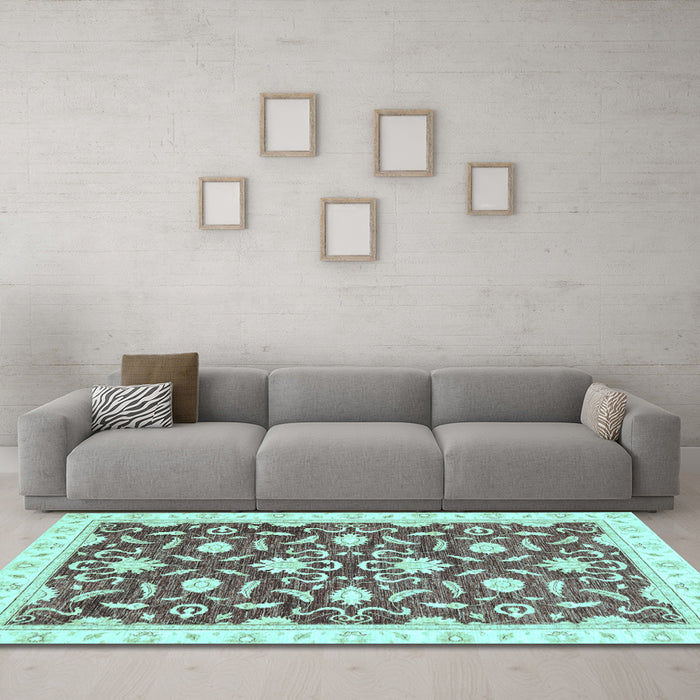 Machine Washable Oriental Light Blue Modern Rug in a Living Room, wshabs3401lblu