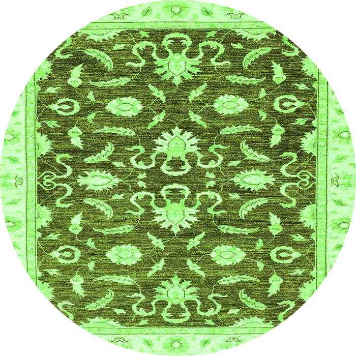 Round Machine Washable Oriental Green Modern Area Rugs, wshabs3401grn