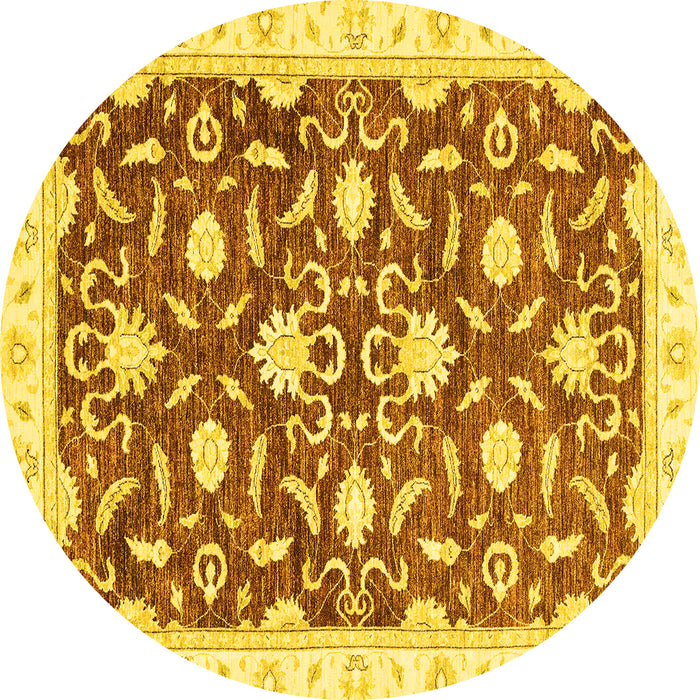 Round Machine Washable Oriental Yellow Modern Rug, wshabs3401yw