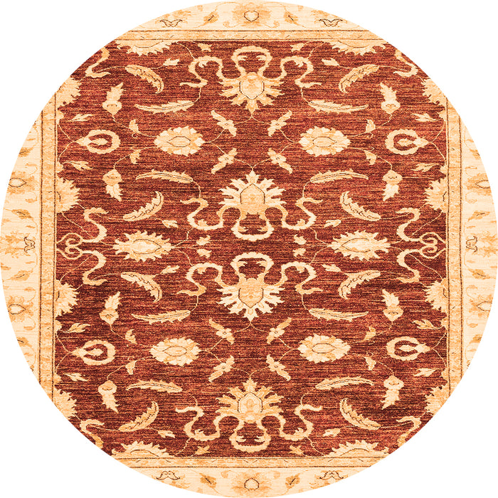 Round Machine Washable Oriental Orange Modern Area Rugs, wshabs3401org