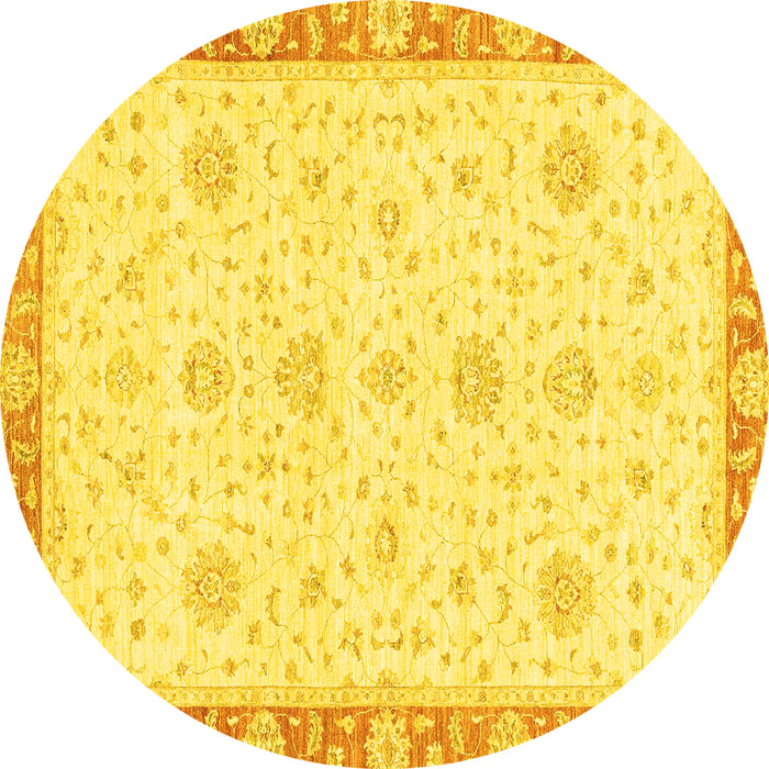 Round Machine Washable Oriental Yellow Traditional Rug, wshabs3402yw