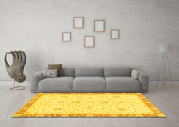 Machine Washable Oriental Yellow Traditional Rug in a Living Room, wshabs3402yw