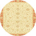 Round Abstract Sun Yellow Oriental Rug, abs3402