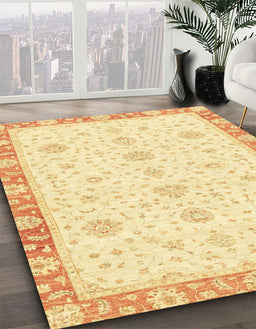 Abstract Sun Yellow Oriental Rug in Family Room, abs3402