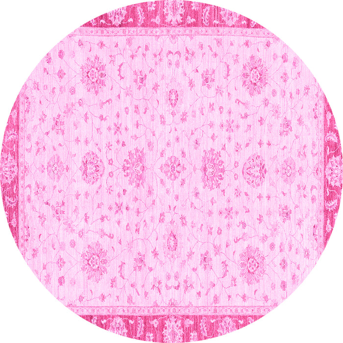 Round Machine Washable Oriental Pink Traditional Rug, wshabs3402pnk