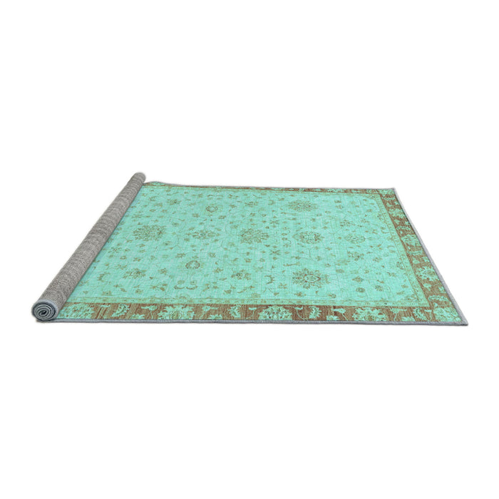 Sideview of Machine Washable Oriental Light Blue Traditional Rug, wshabs3402lblu