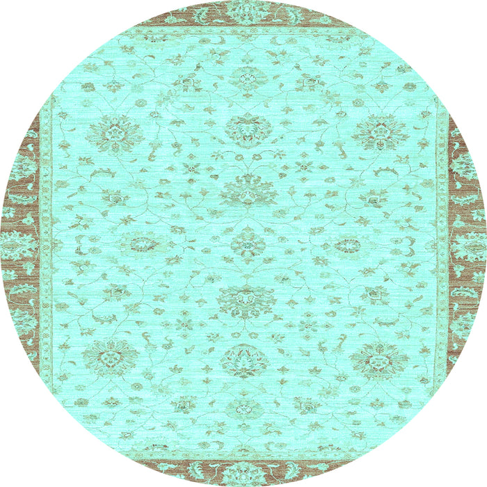 Round Machine Washable Oriental Light Blue Traditional Rug, wshabs3402lblu