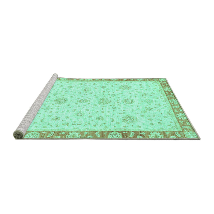 Sideview of Machine Washable Oriental Turquoise Traditional Area Rugs, wshabs3402turq