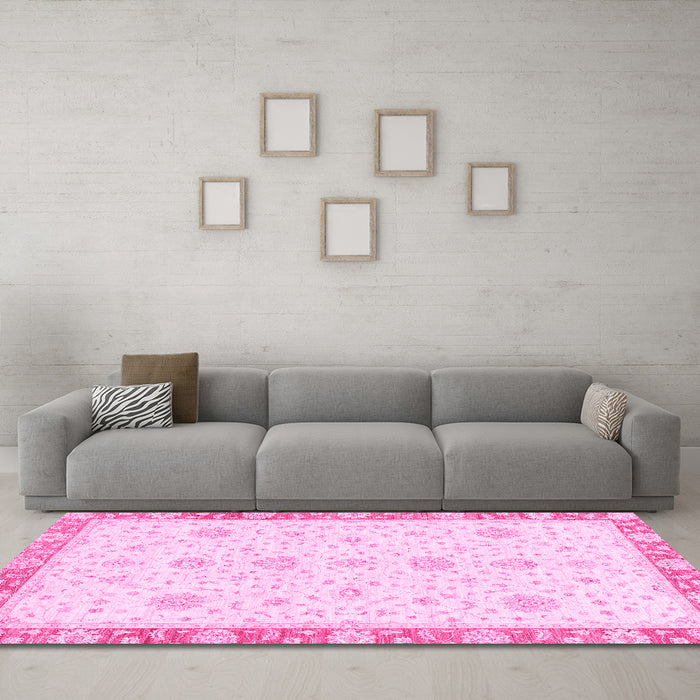 Machine Washable Oriental Pink Traditional Rug in a Living Room, wshabs3402pnk