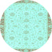 Round Oriental Light Blue Traditional Rug, abs3402lblu