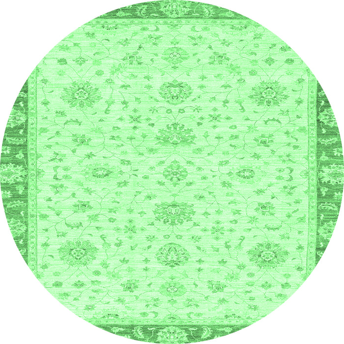 Round Machine Washable Oriental Emerald Green Traditional Area Rugs, wshabs3402emgrn