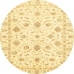 Round Abstract Sun Yellow Oriental Rug, abs3403