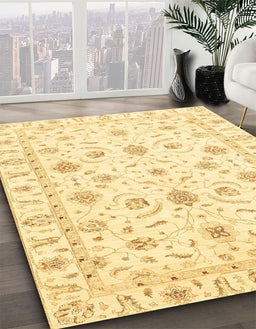 Abstract Sun Yellow Oriental Rug in Family Room, abs3403