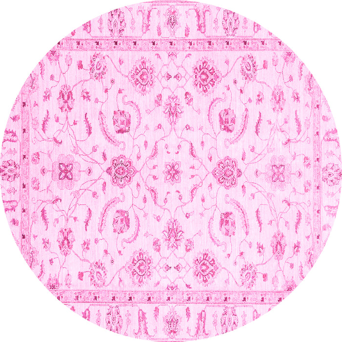 Round Machine Washable Oriental Pink Traditional Rug, wshabs3403pnk