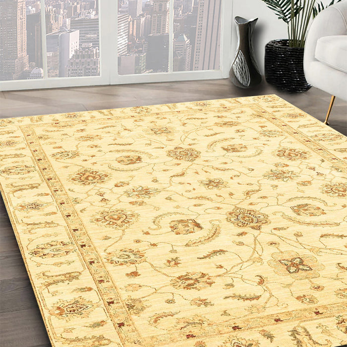 Abstract Sun Yellow Oriental Rug in Family Room, abs3403