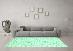 Machine Washable Oriental Turquoise Traditional Area Rugs in a Living Room,, wshabs3403turq