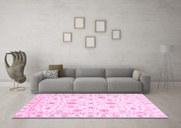 Machine Washable Oriental Pink Traditional Rug in a Living Room, wshabs3403pnk