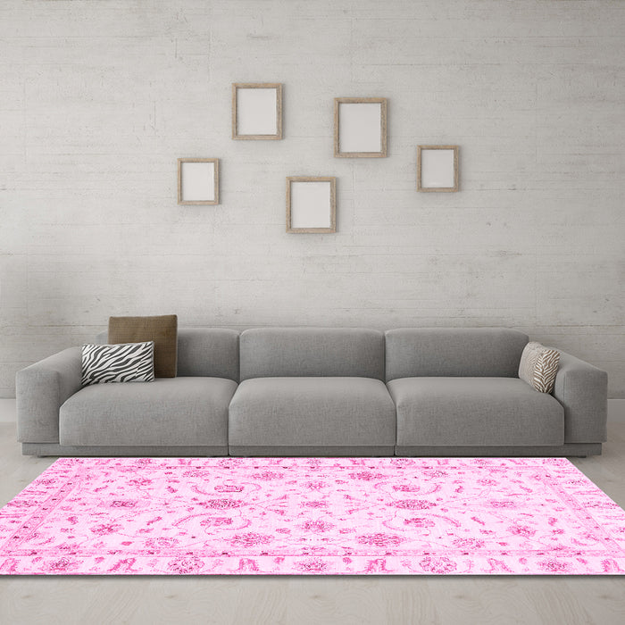 Machine Washable Oriental Pink Traditional Rug in a Living Room, wshabs3403pnk